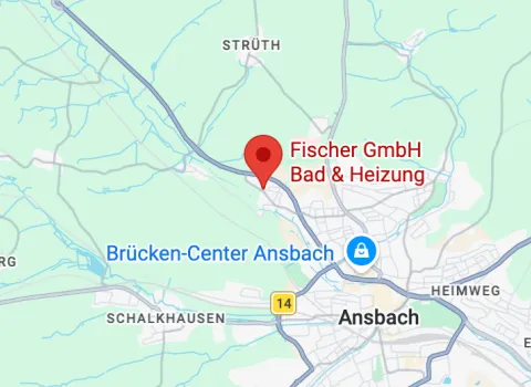 Kartenausschnitt um die Fischer GmbH Bad & Heizung in Ansbach für die Anfahrt.