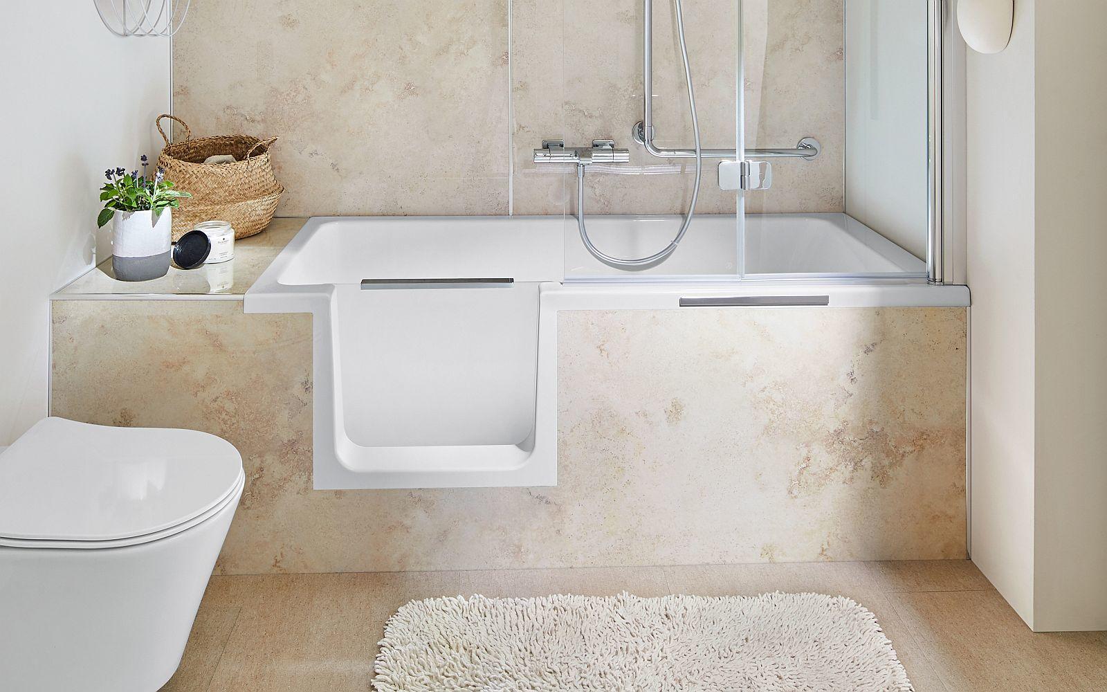 Frontansicht einer beigen HSK Dobla DuschWanne 