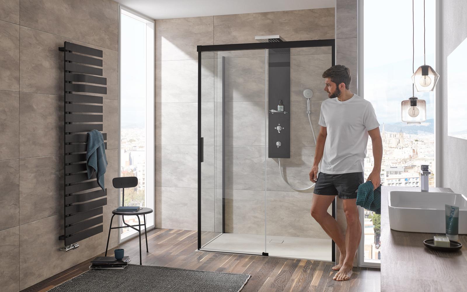 HSK Atelier Plan Schiebetür mit Seitenwand in schwarz matt